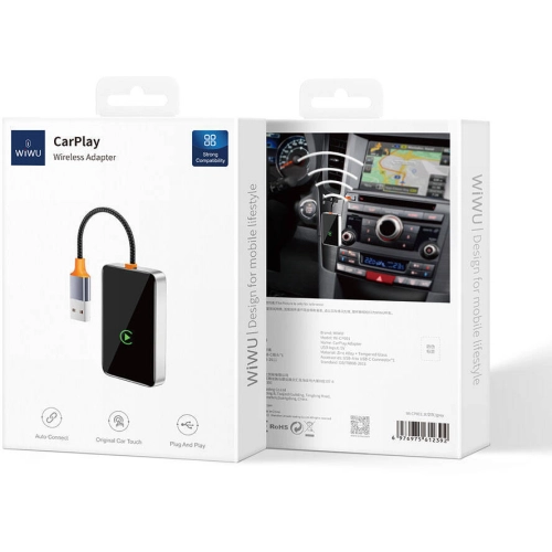 Wiwu Wi-CP001 CarPlay Dijital LED Göstergeli Kablosuz Ses Alıcı USB Girişli Bluetooth Adaptör - Gri