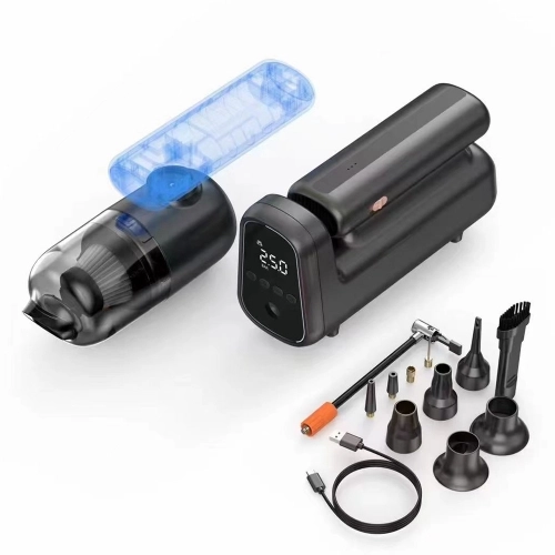 Wiwu Wi-Ai002 5in1 Oto Araç Lastik Şişirme Pompası - Oto Araç Süpürgesi - Vakum Makinesi - Fener Dijital Ekranlı Araç Hava Kompresörü - Siyah