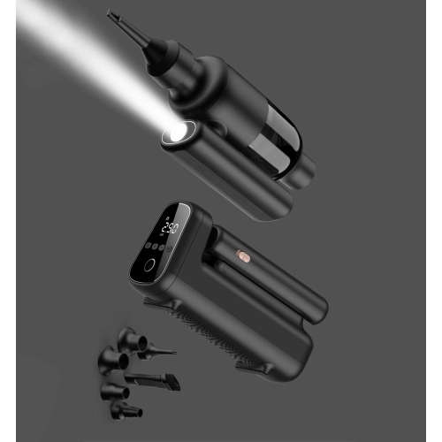 Wiwu Wi-Ai002 5in1 Oto Araç Lastik Şişirme Pompası - Oto Araç Süpürgesi - Vakum Makinesi - Fener Dijital Ekranlı Araç Hava Kompresörü - Siyah