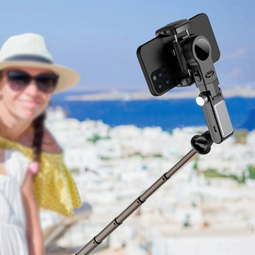 Wiwu Wi-SE006 Çok Fonksiyonlu Işıklı Gimbal Sabitleyici Tripod Selfie Çubuğu - Siyah