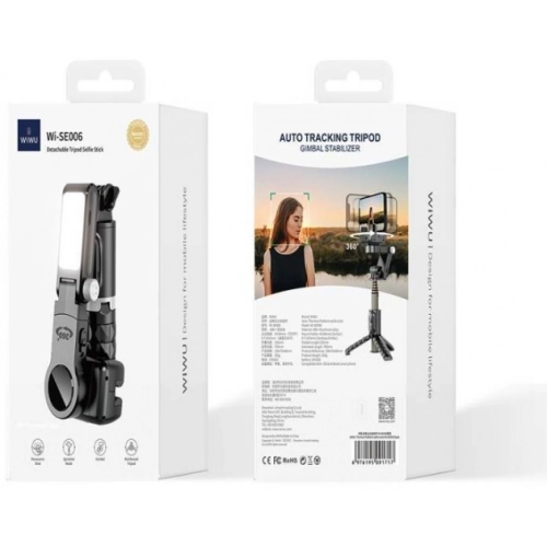 Wiwu Wi-SE006 Çok Fonksiyonlu Işıklı Gimbal Sabitleyici Tripod Selfie Çubuğu - Siyah