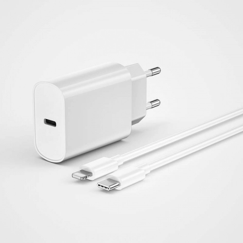 Wiwu Wi-U001 Quick 20W Tek Bağlantılı Şarj Başlığı Type-C PD to Lightning 20W Kablolu Şarj Seti - Beyaz