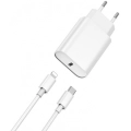 Wiwu Wi-U001 Quick 20W Tek Bağlantılı Şarj Başlığı Type-C PD to Lightning 20W Kablolu Şarj Seti - Beyaz