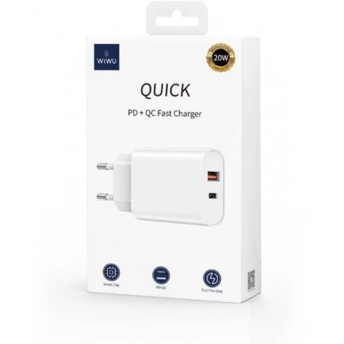 Wiwu Wi-U002 Quick Type-C PD & USB-A QC Hızlı Şarj Başlığı 20W - Beyaz