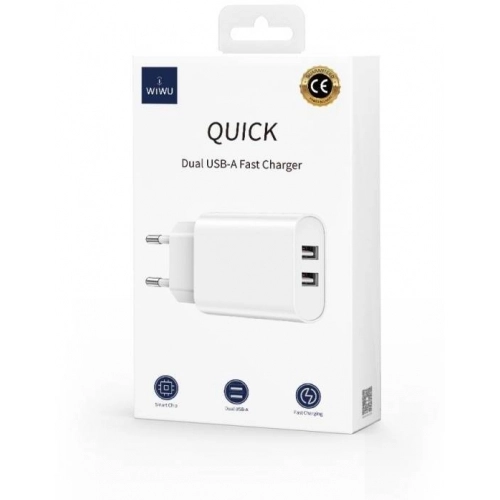Wiwu Wi-U003 Quick 2.1A Dual USB Çıkışlı USB-A Hızlı Şarj Başlığı - Beyaz