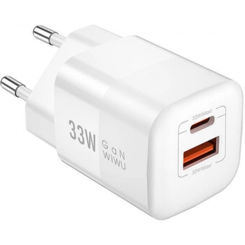Wiwu Wi-U008 GaN Tech PD Hızlı Şarj Özellikli QC 3.0 Seyahat Şarj Başlığı 33W - Beyaz