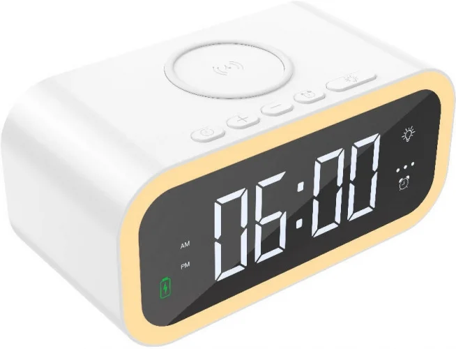 Wiwu Wi-W015 Time 4in1 Dijital Saat Alarm ve LED Işık Özellikli Wireless Şarj Aleti - Beyaz