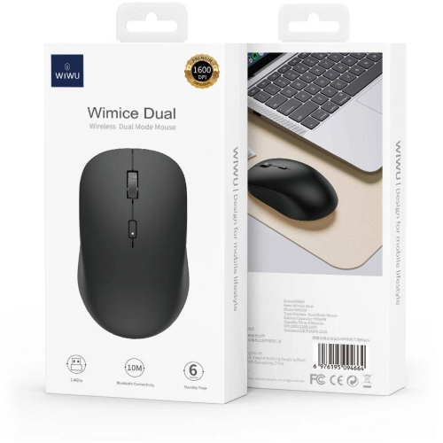 Wiwu WM108 Wimice 1600 DPI Bluetooth Ve Wireless Dual Mod Kablosuz Mouse - Siyah