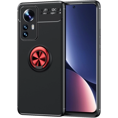 Xiaomi Mi 12 Kılıf Renkli Silikon Yüzüklü Standlı Auto Focus Ravel Kapak - Kırmızı - Siyah