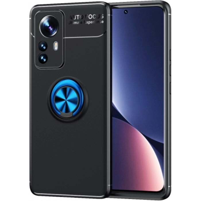 Xiaomi Mi 12 Kılıf Renkli Silikon Yüzüklü Standlı Auto Focus Ravel Kapak - Mavi - Siyah