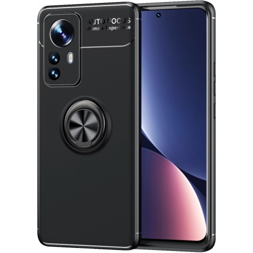 Xiaomi Mi 12 Pro Kılıf Renkli Silikon Yüzüklü Standlı Auto Focus Ravel Kapak - Siyah