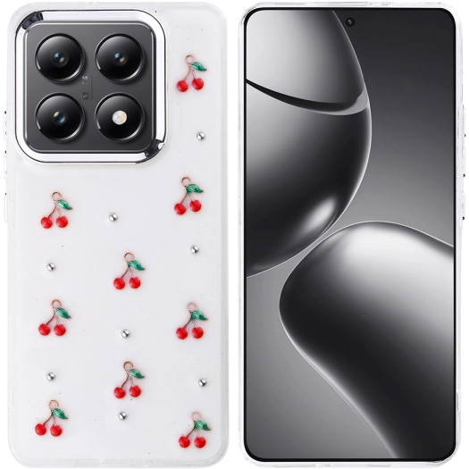 Xiaomi Mi 14T Pro Kılıf Airbag Tasarımlı Simli Şeffaf Zore Kutup Kapak - Kiraz