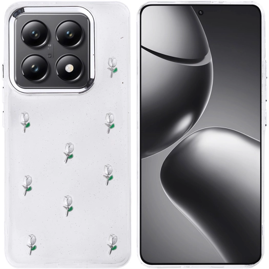 Xiaomi Mi 14T Pro Kılıf Airbag Tasarımlı Simli Şeffaf Zore Kutup Kapak - Lale