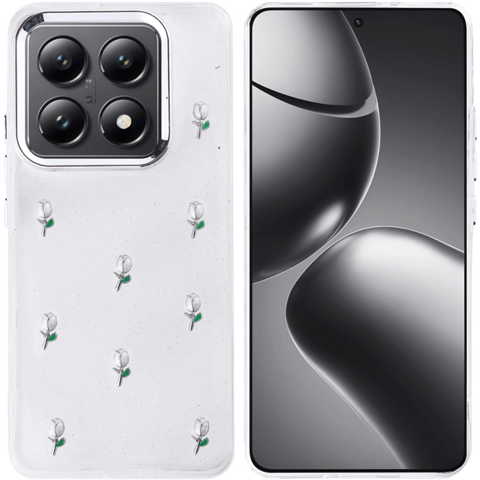 Xiaomi Mi 14T Pro Kılıf Airbag Tasarımlı Simli Şeffaf Zore Kutup Kapak - Lale