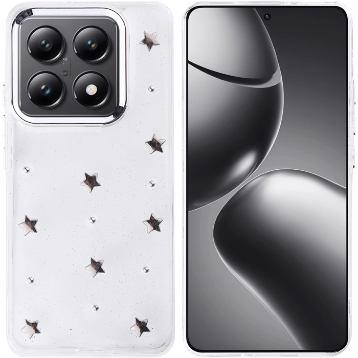 Xiaomi Mi 14T Pro Kılıf Airbag Tasarımlı Simli Şeffaf Zore Kutup Kapak - Yıldız