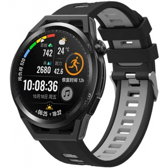 Xiaomi Amazfit Pace Kordon Metal Toka Tasarımlı Çift Renkli KRD-55 Silikon Kordon - Siyah-Gri