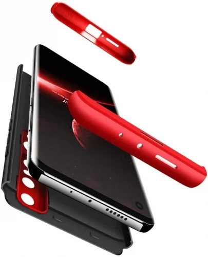 Xiaomi Mi 10 Kılıf 3 Parçalı 360 Tam Korumalı Rubber AYS Kapak  - Kırmızı - Siyah