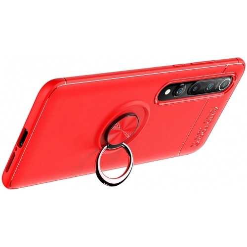Xiaomi Mi 10 Kılıf Renkli Silikon Yüzüklü Standlı Auto Focus Ravel Kapak - Kırmızı