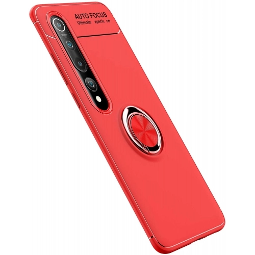 Xiaomi Mi 10 Kılıf Renkli Silikon Yüzüklü Standlı Auto Focus Ravel Kapak - Kırmızı
