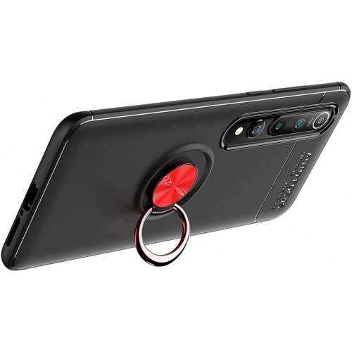 Xiaomi Mi 10 Kılıf Renkli Silikon Yüzüklü Standlı Auto Focus Ravel Kapak - Kırmızı - Siyah