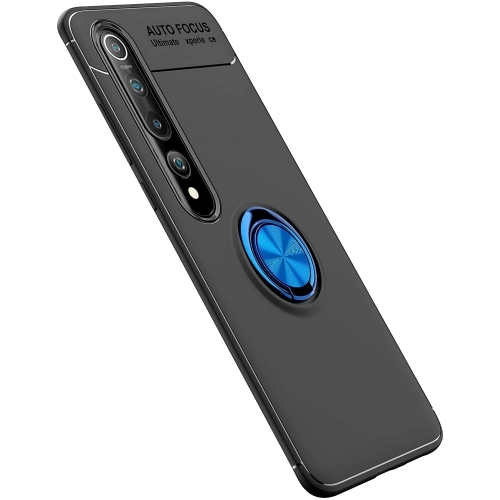 Xiaomi Mi 10 Kılıf Renkli Silikon Yüzüklü Standlı Auto Focus Ravel Kapak - Mavi - Siyah