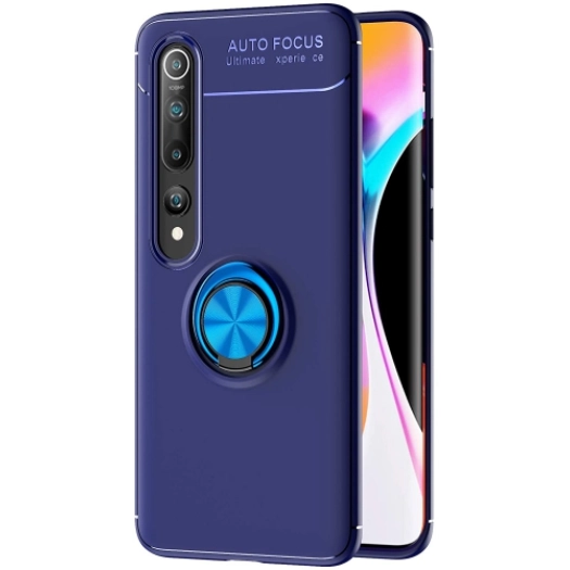 Xiaomi Mi 10 Kılıf Renkli Silikon Yüzüklü Standlı Auto Focus Ravel Kapak - Mavi