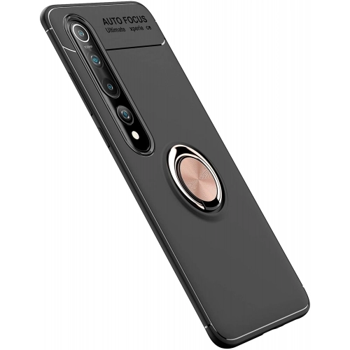 Xiaomi Mi 10 Kılıf Renkli Silikon Yüzüklü Standlı Auto Focus Ravel Kapak - Rose Gold