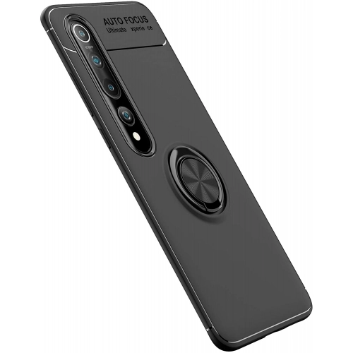 Xiaomi Mi 10 Kılıf Renkli Silikon Yüzüklü Standlı Auto Focus Ravel Kapak - Siyah