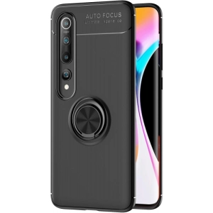 Xiaomi Mi 10 Kılıf Renkli Silikon Yüzüklü Standlı Auto Focus Ravel Kapak - Siyah