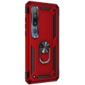 Xiaomi Mi 10 Kılıf Silikon Zırhlı Standlı Yüzüklü Mıknatıslı Tank Kapak - Kırmızı