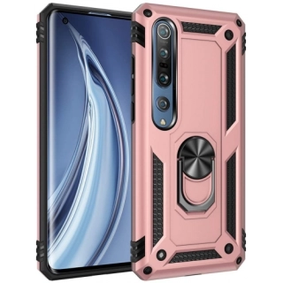 Xiaomi Mi 10 Kılıf Silikon Zırhlı Standlı Yüzüklü Mıknatıslı Tank Kapak - Rose Gold