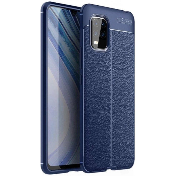 Xiaomi Mi 10 Lite Kılıf Deri Görünümlü Lüks Parmak İzi Bırakmaz Niss Silikon Kapak - Lacivert