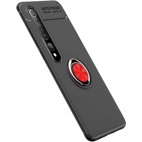 Xiaomi Mi 10 Pro Kılıf Renkli Silikon Yüzüklü Standlı Auto Focus Ravel Kapak - Kırmızı - Siyah
