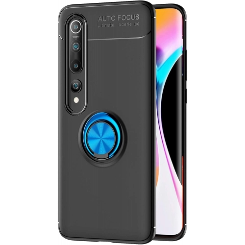 Xiaomi Mi 10 Pro Kılıf Renkli Silikon Yüzüklü Standlı Auto Focus Ravel Kapak - Mavi - Siyah