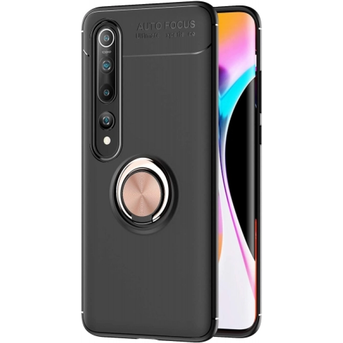 Xiaomi Mi 10 Pro Kılıf Renkli Silikon Yüzüklü Standlı Auto Focus Ravel Kapak - Rose Gold