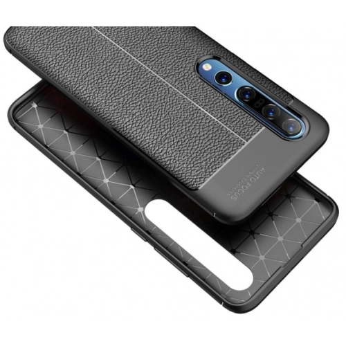 Xiaomi Mi 10 Pro Kılıf Deri Görünümlü Lüks Parmak İzi Bırakmaz Niss Silikon Kapak - Siyah