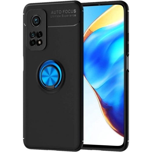 Xiaomi Mi 10T Kılıf Renkli Silikon Yüzüklü Standlı Auto Focus Ravel Kapak - Mavi - Siyah