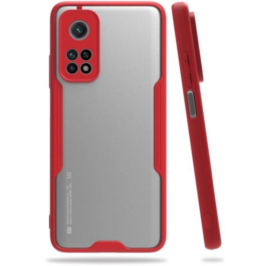 Xiaomi Mi 10T Kılıf Renkli Silikon Kamera Lens Korumalı Şeffaf Parfe Kapak - Kırmızı