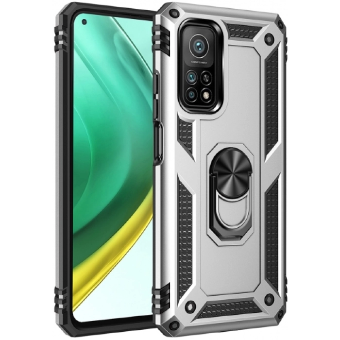 Xiaomi Mi 10T Kılıf Silikon Zırhlı Standlı Yüzüklü Mıknatıslı Tank Kapak - Gri