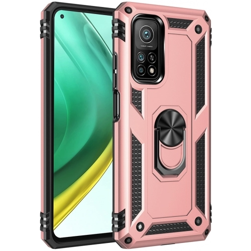 Xiaomi Mi 10T Kılıf Silikon Zırhlı Standlı Yüzüklü Mıknatıslı Tank Kapak - Rose Gold