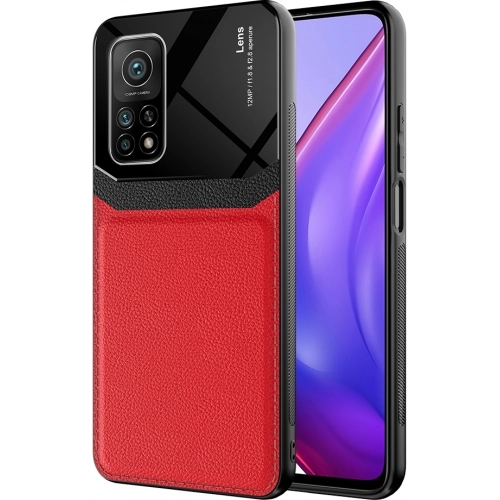 Xiaomi Mi 10T Pro Kılıf Deri Görünümlü Emiks Kapak - Kırmızı