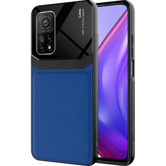 Xiaomi Mi 10T Pro Kılıf Deri Görünümlü Emiks Kapak - Mavi