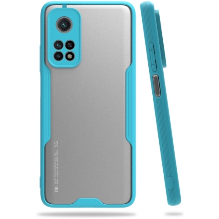 Xiaomi Mi 10T Pro Kılıf Renkli Silikon Kamera Lens Korumalı Şeffaf Parfe Kapak - Mavi