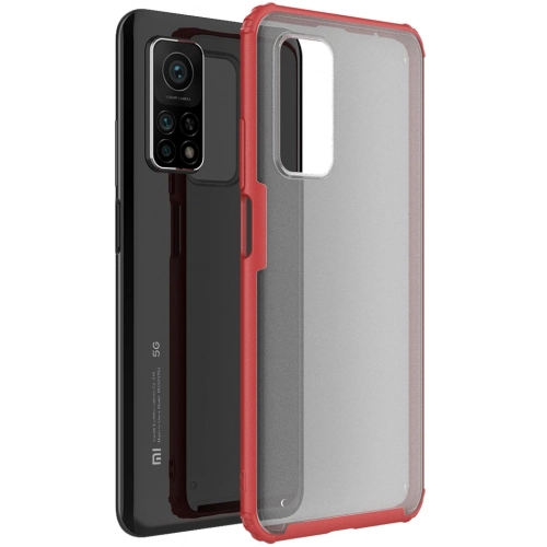 Xiaomi Mi 10T Pro Kılıf Volks Serisi Kenarları Silikon Arkası Şeffaf Sert Kapak - Kırmızı