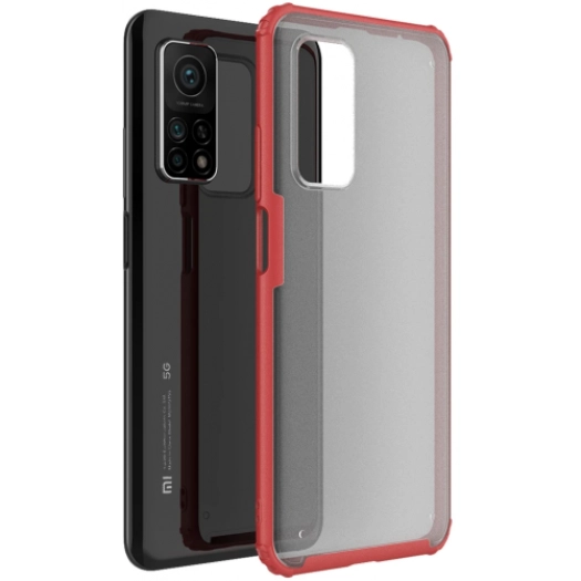 Xiaomi Mi 10T Pro Kılıf Volks Serisi Kenarları Silikon Arkası Şeffaf Sert Kapak - Kırmızı