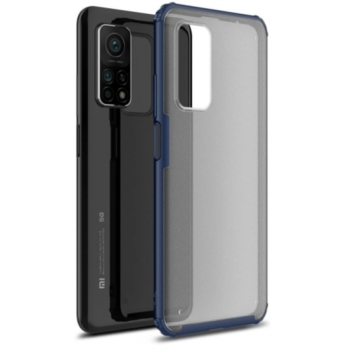 Xiaomi Mi 10T Pro Kılıf Volks Serisi Kenarları Silikon Arkası Şeffaf Sert Kapak - Lacivert