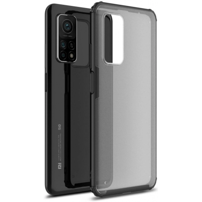 Xiaomi Mi 10T Pro Kılıf Volks Serisi Kenarları Silikon Arkası Şeffaf Sert Kapak - Siyah