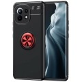 Xiaomi Mi 11 Kılıf Renkli Silikon Yüzüklü Standlı Auto Focus Ravel Kapak - Kırmızı - Siyah