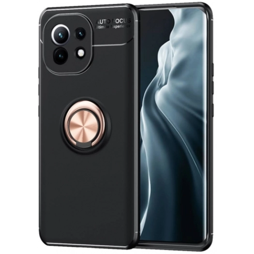 Xiaomi Mi 11 Kılıf Renkli Silikon Yüzüklü Standlı Auto Focus Ravel Kapak - Rose Gold