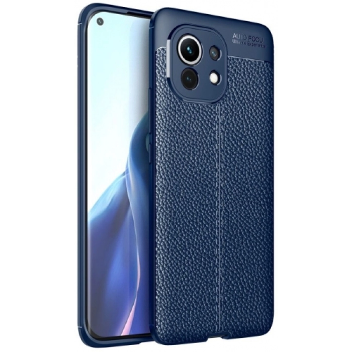 Xiaomi Mi 11 Kılıf Deri Görünümlü Lüks Parmak İzi Bırakmaz Niss Silikon Kapak - Lacivert
